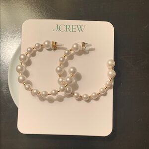 J. Crew Gold and White Pearl Statement Earrings